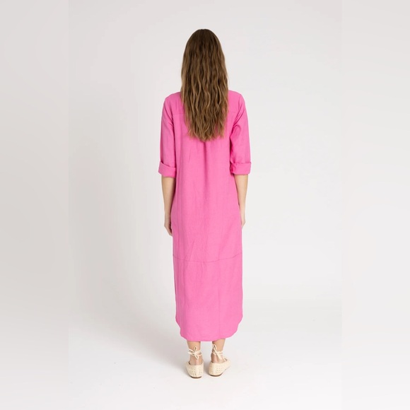 Pink Linen Maxi Shirt Dress - Picture 4 of 4